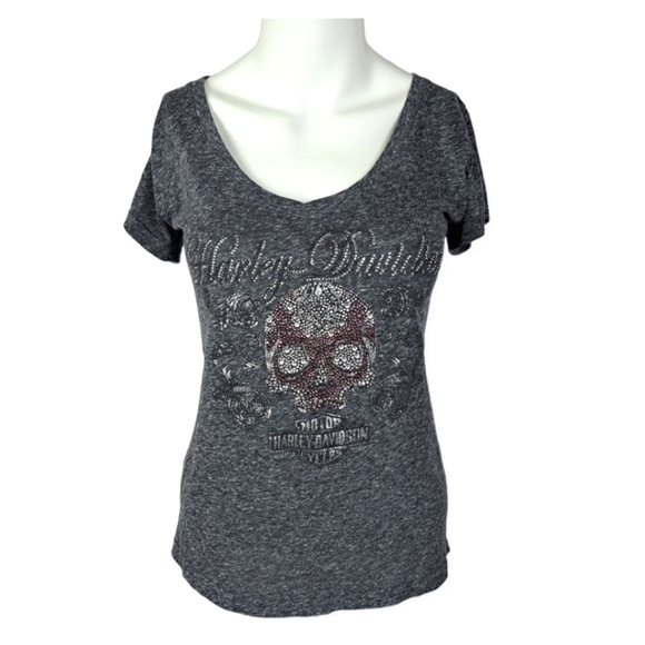 HARLEY Davidson Gray Embellished Tee - Picture 1 of 8